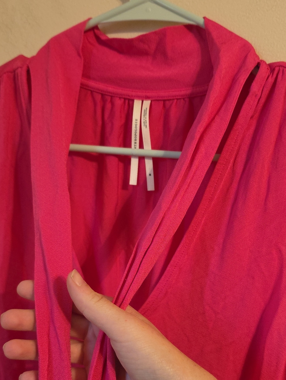 Anthropologie Hot Pink Tie Neck Sleevless  Blouse. In EUC - Picture 6 of 7